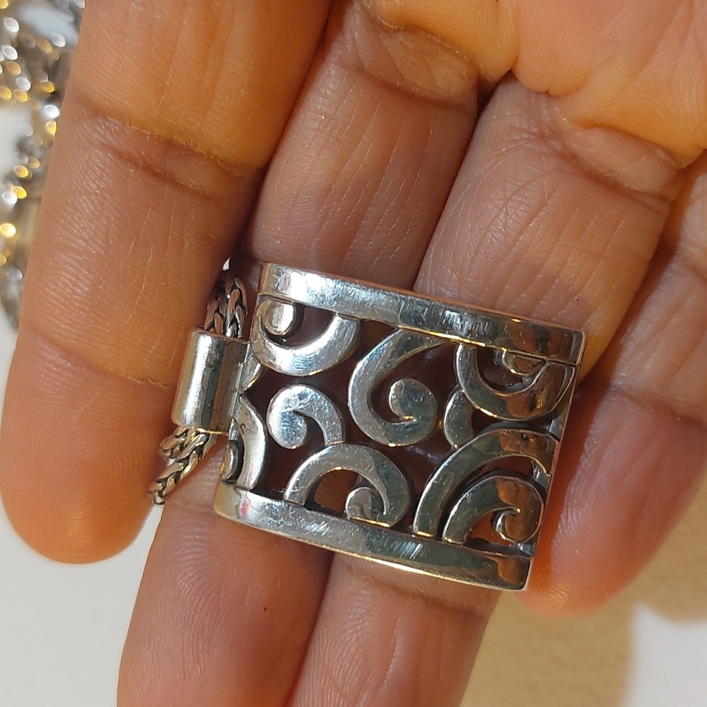 Brighton Deco Lace Rectangle Scroll Pendant Silver Plated 2-Strand Necklace - Picture 3 of 6